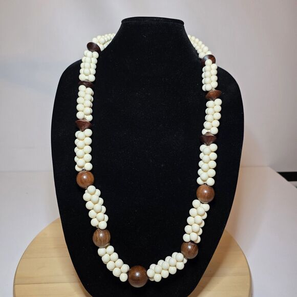 Vintage Yves Saint Laurent Resin & Wood Bead African Collection Necklace 34 Inch - Picture 1 of 10